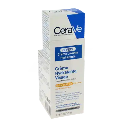 Cerave Soins Visage Crème Hydratante Visage Spf30 Pour Les Peaux Normales à Sèches Tube/52ml + Crème Lavante 20ml à La Lande-de-Fronsac