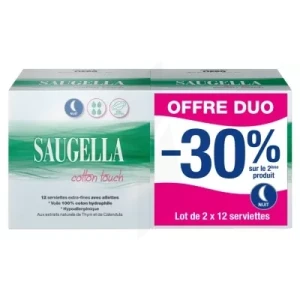 Saugella Cotton Touch Serviette Périodique Avec Ailettes Nuit Lot De 2