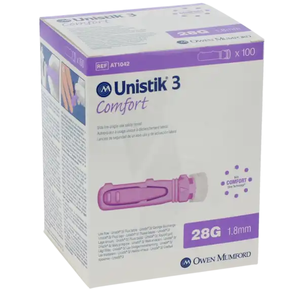 Unistik 3 Comfort Auto-piqueurs à Usage Unique Lancettes 28g Pour Tests De Glycémie 1,8mm
