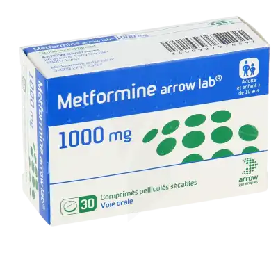 Metformine Arrow Lab 1000 Mg, Comprimé Pelliculé Sécable à Bressuire
