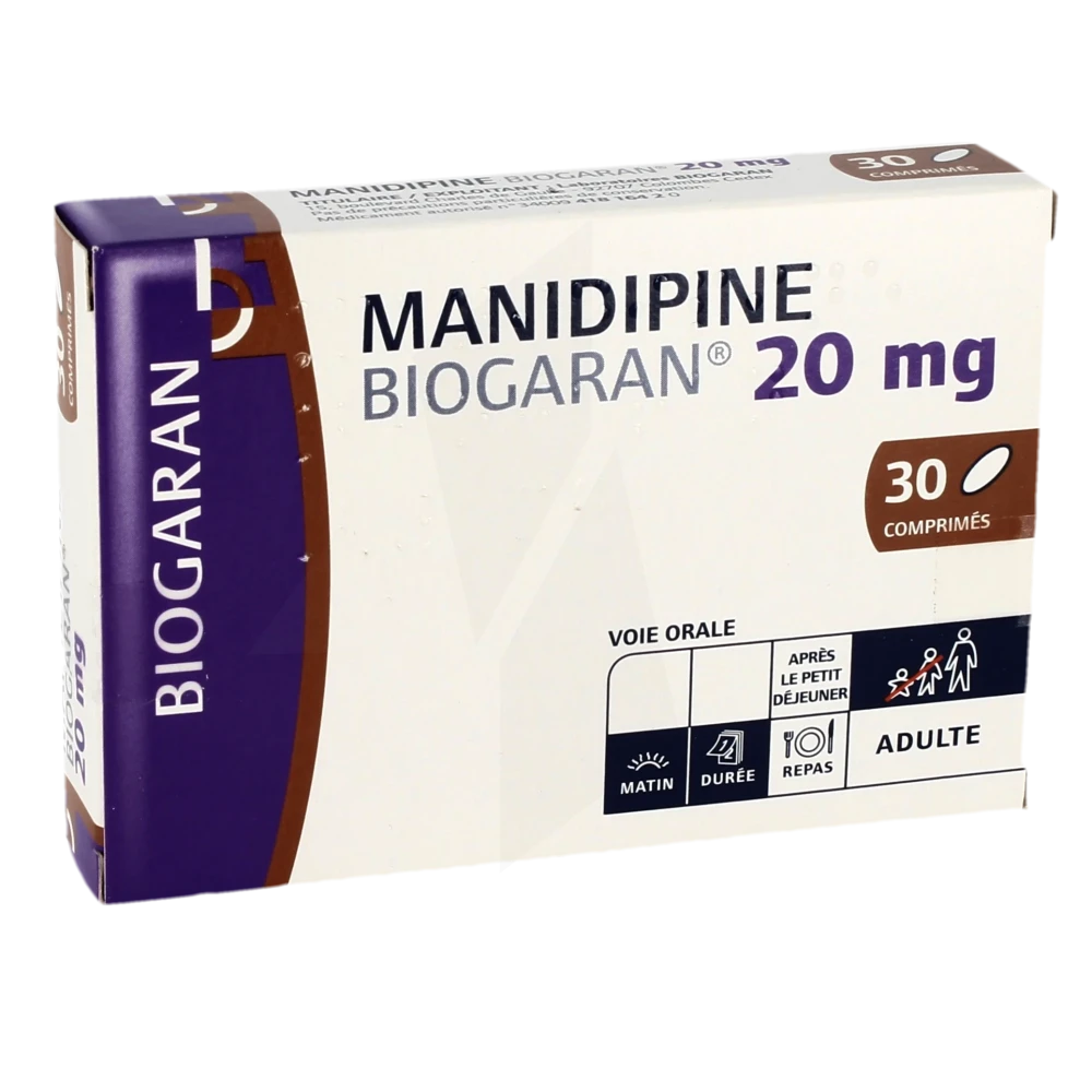 Manidipine Biogaran 20 Mg, Comprimé