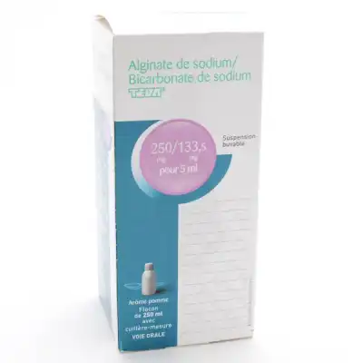 ALGINATE DE SODIUM / BICARBONATE DE SODIUM TEVA 250 mg/133,5 mg pour 5 ml, suspension buvable en flacon
