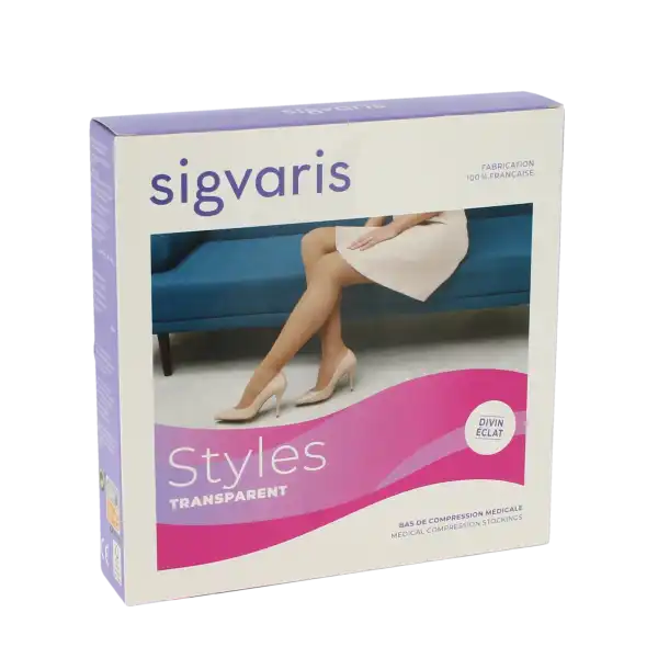 Sigvaris Styles Transparent Bas Auto-fixants  Femme Classe 2 Beige 120 Medium Long