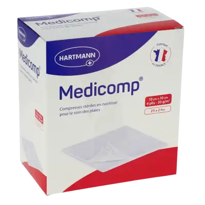 Medicomp® compresses en nontissé 10 x 10 cm - Pochette de 2 - Boîte de 25