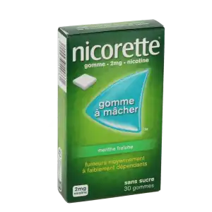 Nicorette Menthe Fraiche 2 Mg Sans Sucre, Gomme à Mâcher Médicamenteuse édulcorée Au Xylitol Et à L'acésulfame Potassique à Libourne