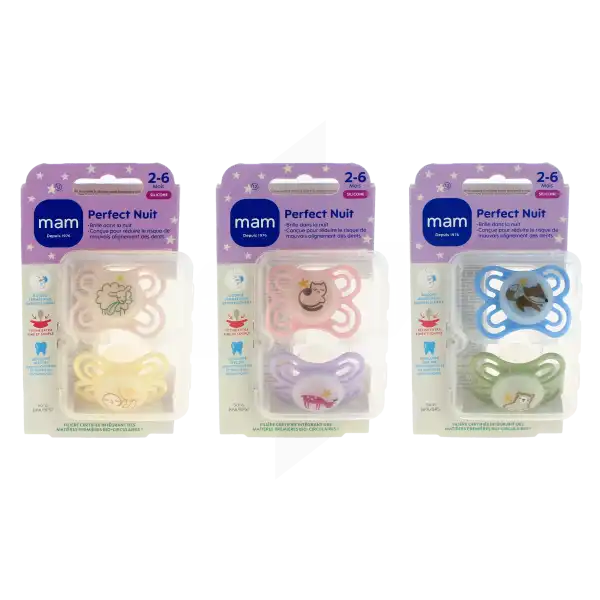 MAM PERFECT Sucette anatomique silicone 2-6 mois nuit Boîte de 2
