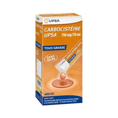 Carbocisteine Upsa 750 Mg/15 Ml Adultes Sans Sucre, Solution Buvable En Sachet édulcorée à La Saccharine Sodique Et Au Maltitol Liquide à Vaulx-en-Velin