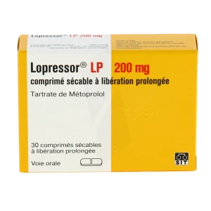 Lopressor L.p. 200 Mg, Comprimé Sécable à Libération Prolongée