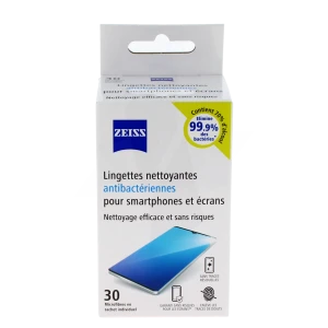 Zeiss Lingette Nettoyante Antibactérienne Smartphone écran 30 Sachets