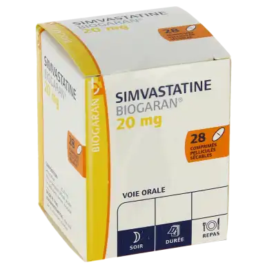 SIMVASTATINE BIOGARAN 20 mg, comprimé pelliculé sécable