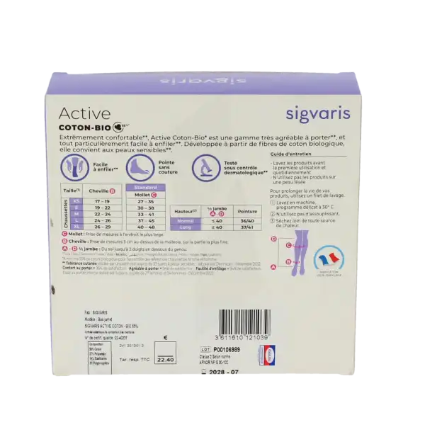 Sigvaris Active Coton Bio 55% Chaussette Classe 2 Femme Noir Normal L