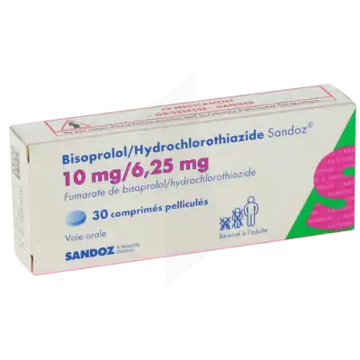 BISOPROLOL/HYDROCHLOROTHIAZIDE SANDOZ 10 mg/6,25 mg, comprimé pelliculé