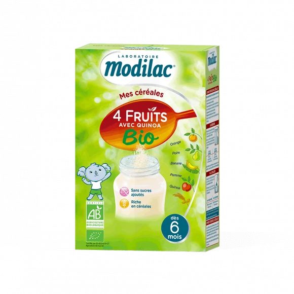 Pharmacie des Arceaux - Parapharmacie Modilac Céréales Farine 4 Fruits  Quinoa Bio à Partir De 6 Mois B/230g - MONTPELLIER