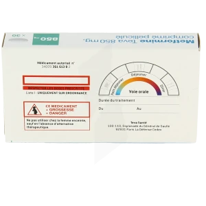 Metformine Teva 850 Mg, Comprimé Pelliculé