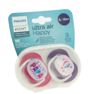 Avent Ultra Air Sucette Silicone 6-18mois Girl Love Papa B/2