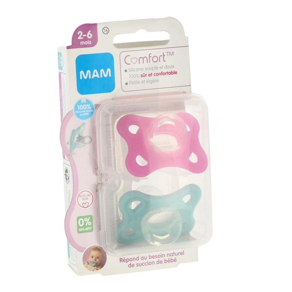 Mam Sucette Comfort Silicone 2-6mois Rose B/2
