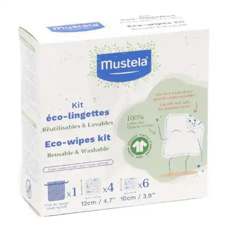 Mustela Bebe Enfant Lingette Éco Coton Bio Kit/6 10x10cm + 4 12x12cm + Filet De Lavage
