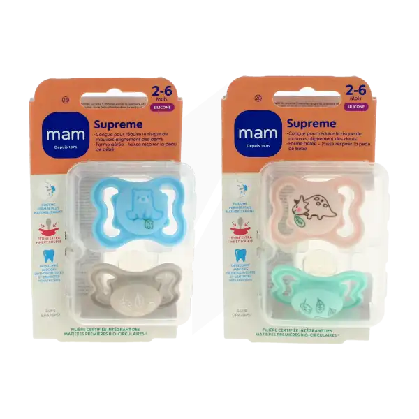 MAM SUPREME Sucette silicone 2-6 mois Boîte de 2