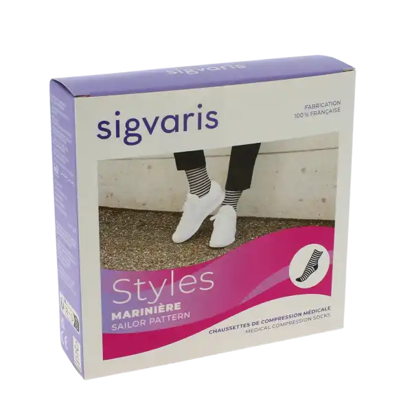 Sigvaris Styles Marinière Chaussette Classe 2 Femme Ecru/blanc Long S