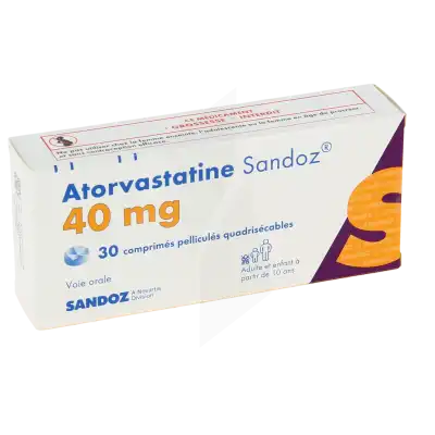 ATORVASTATINE SANDOZ 40 mg, comprimé pelliculé quadrisécable