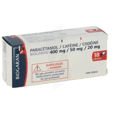 Paracetamol/cafeine/codeine Biogaran 400 Mg/50 Mg/20 Mg, Gélule à Bressuire