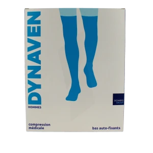 Sigvaris Dynaven Semi-opaque Fin Bas Auto-fixants Classe 3 Homme Noir Long M