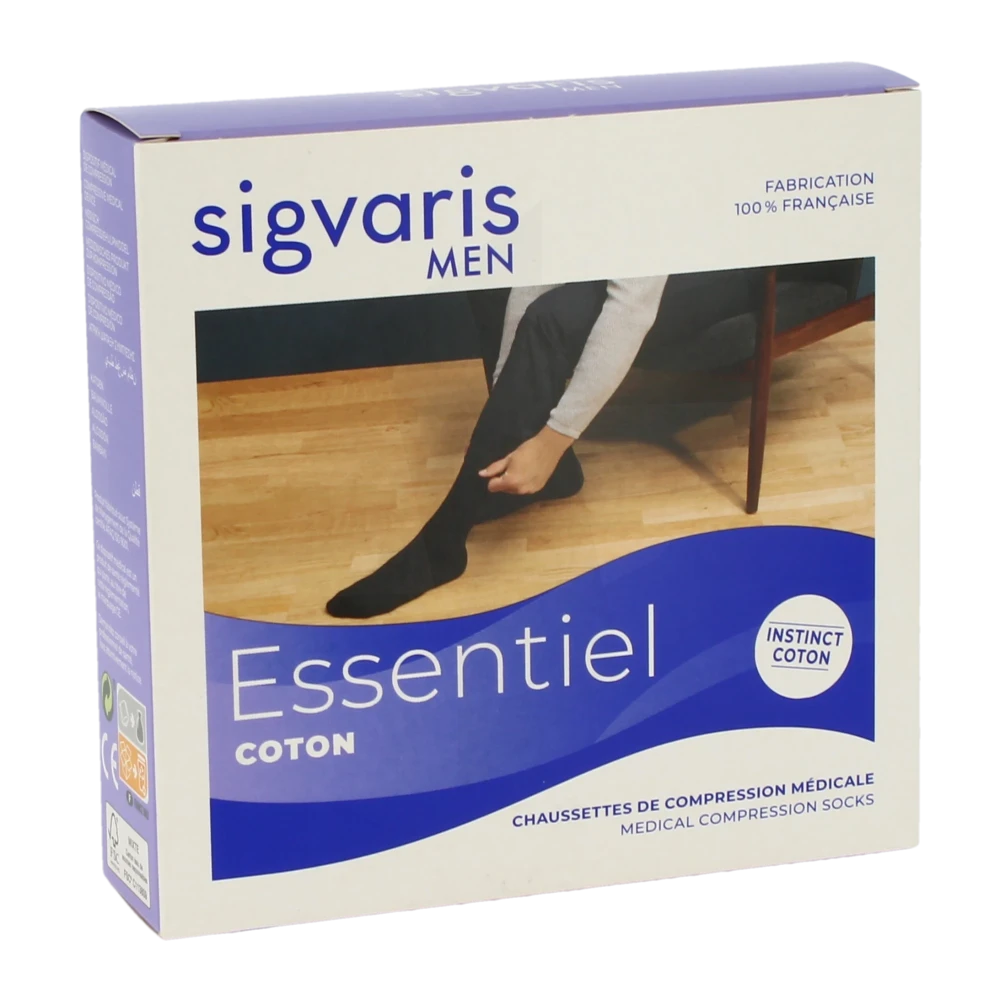 Sigvaris Essentiel Instinct Coton Chaussette Pied Ouvert Classe 2 Homme Noir Normal Xxl