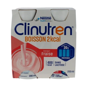 Clinutren Boisson 2 Kcal Nutriment Fraise 4 Bouteilles/200ml