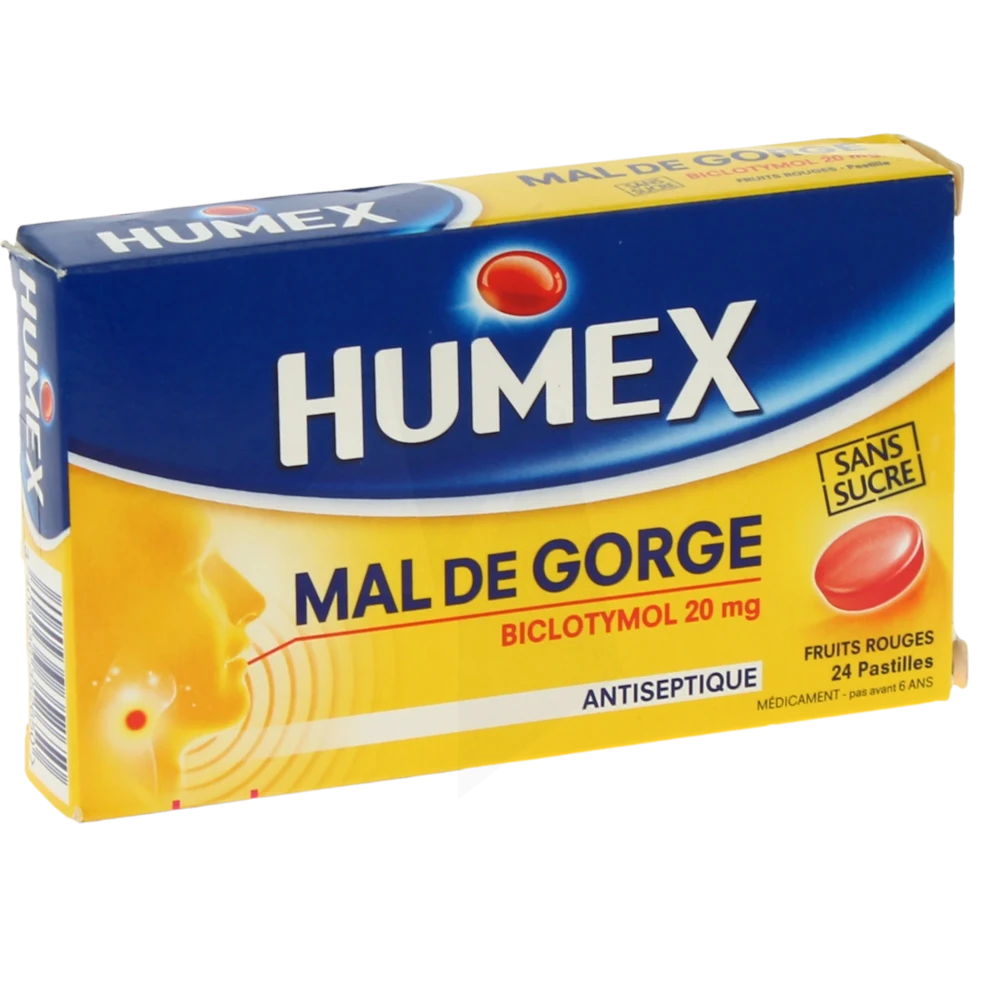 Humex Mal De Gorge Biclotymol 20 Mg Fruits Rouges Sans Sucre, Pastille édulcorée à L'isomalt Et à L'acésulfame Potassique