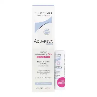 Noreva Aquareva Crème Hydratante 24h Riche T/40ml + Stick Lèvres à LYON