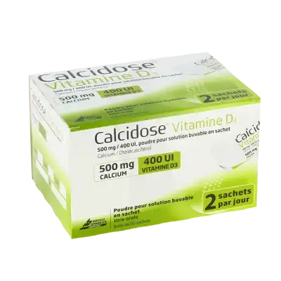 CALCIDOSE VITAMINE D3 500 mg/400 UI, poudre pour solution buvable en sachet