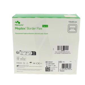 Mepilex Border Flex Carre Pansement Hydrocellulaire Adhésif Stérile Siliconé 7,5x8,5cm B/16