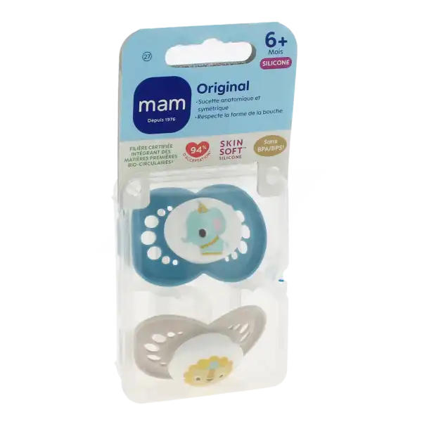 MAM ORIGINAL Sucette silicone 6 mois et + animaux Boîte de 2