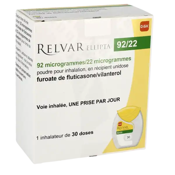 Relvar Ellipta 92 Microgrammes/22 Microgrammes, Poudre Pour Inhalation, En Récipient Unidose