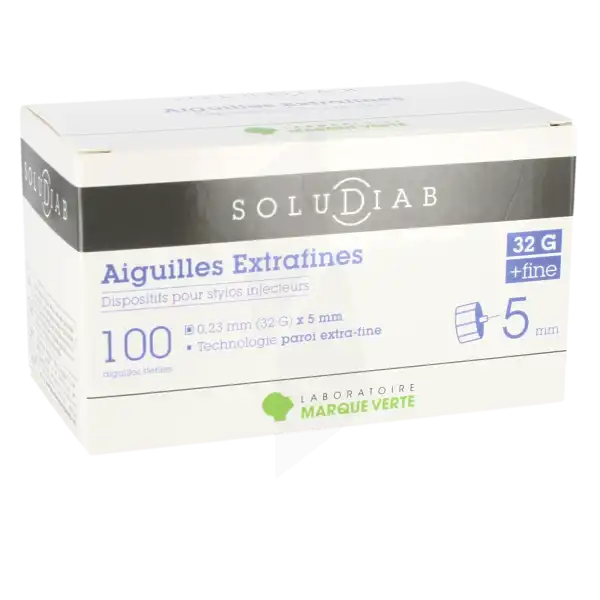 Soludiab Aiguilles Stylos Insuline 5mm Extrafines 32g  Bt100