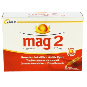Mag 2 Sans Sucre 122 Mg, Solution Buvable En Ampoule édulcoré à La Saccharine Sodique