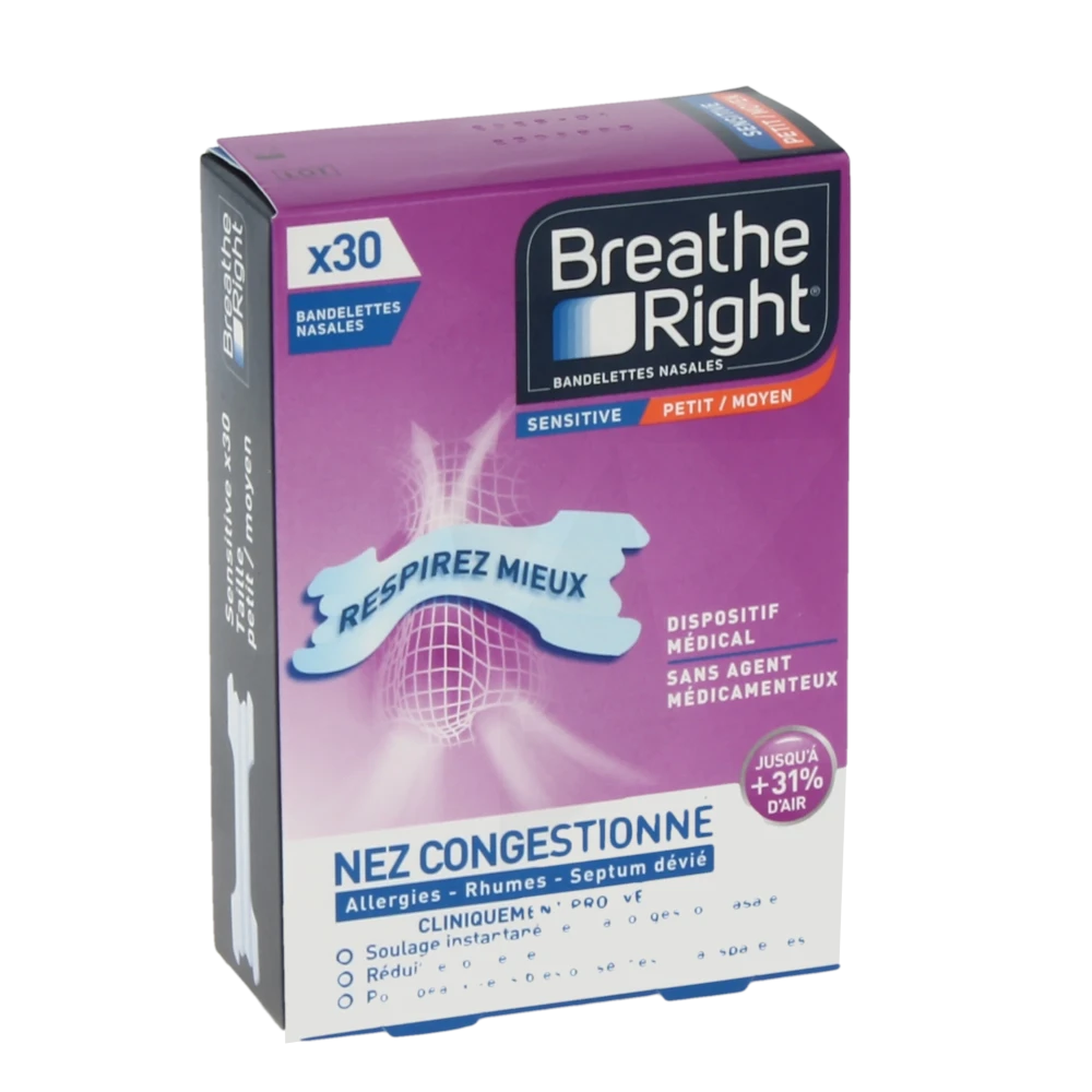 Breathe Right Bandelettes Nasales Sensitive B/30