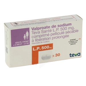 Valproate De Sodium Teva Sante L.p. 500 Mg, Comprimé Pelliculé Sécable à Libération Prolongée
