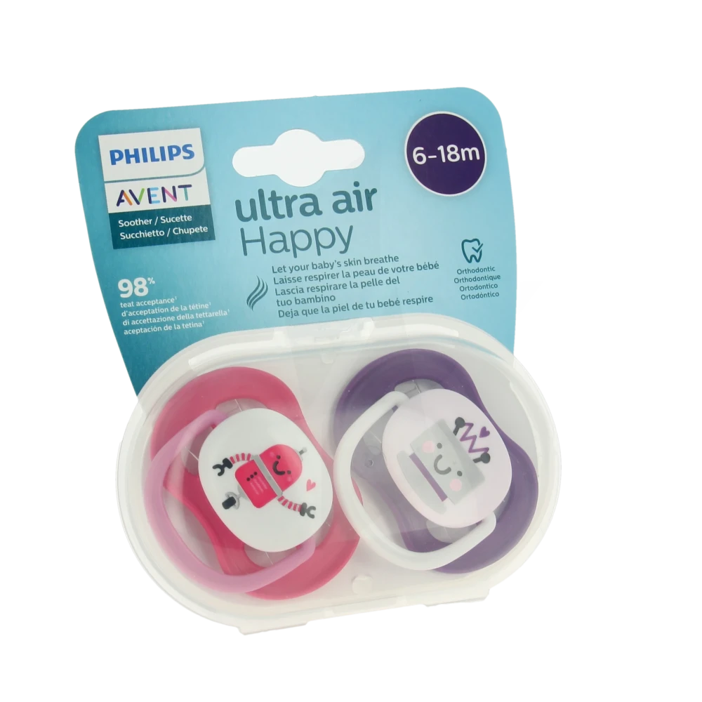 Avent Ultra Air Sucette Silicone 6-18mois Love Papa B/2