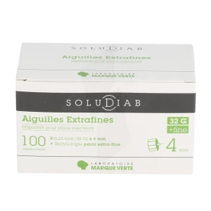 Soludiab Aiguilles Stylos Insuline 4mm Extrafines 32g  Bt100