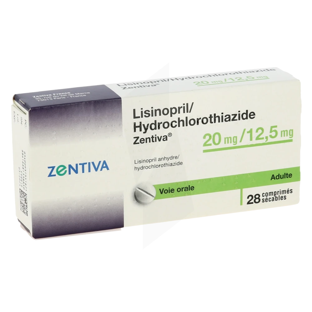 Lisinopril/hydrochlorothiazide Zentiva 20 Mg/12,5 Mg, Comprimé Sécable