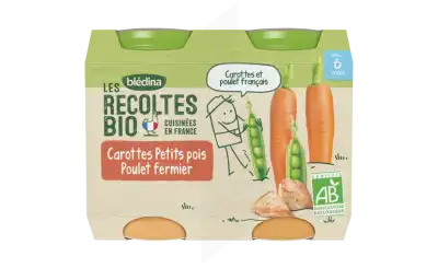 Blédina Les Récoltes Bio Carottes Petits Pois Poulet 2 Pots/200g à LE PIAN MEDOC