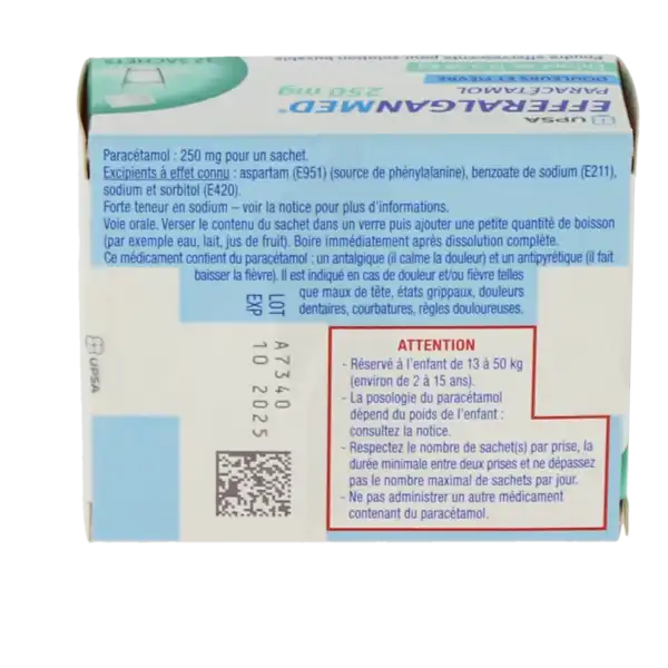 Efferalganmed 250 Mg, Poudre Effervescente Pour Solution Buvable En Sachet