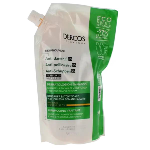 Vichy Dercos Technique Ecorecharge Antipell Ds Shampooing Traitant Pellicules & Démangeaisons Cheveux Secs Recharge/500ml