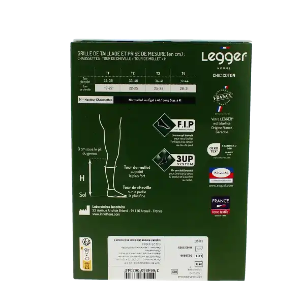 Legger Chic Coton 2 Chaussette Homme Noir T1n