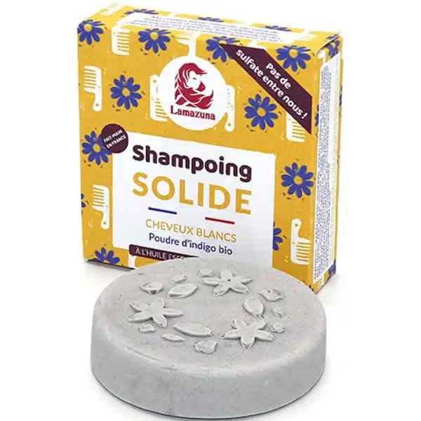 Lamazuna New Shampoing Solide Cheveux Blancs À La Poudre D'indigo Bio - 70 Gr