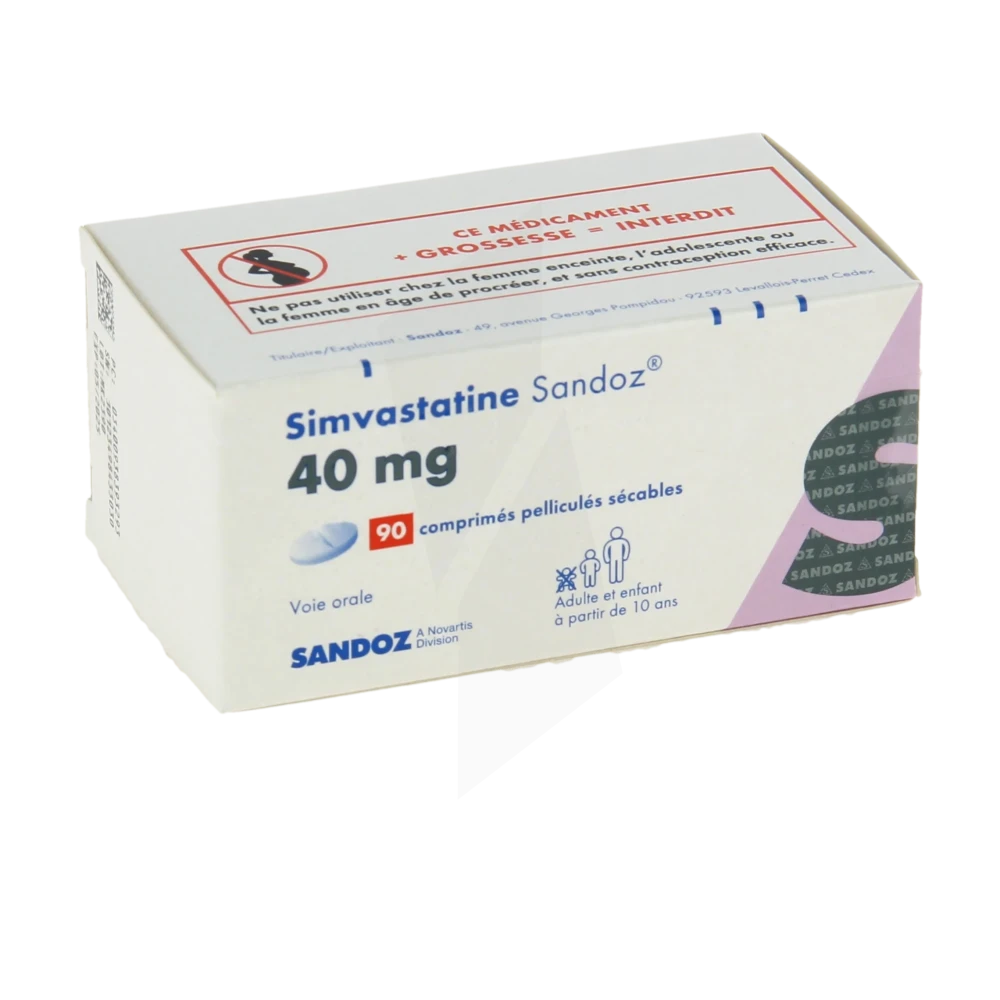 Simvastatine Sandoz 40 Mg, Comprimé Pelliculé Sécable