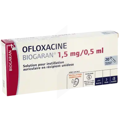 OFLOXACINE BIOGARAN 1,5 mg/0,5 ml, solution pour instillation auriculaire en récipient unidose