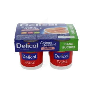 Delical Crème Hp Hc Sans Sucres Nutriment Fraise Façon Pâtissière 4pots/200g