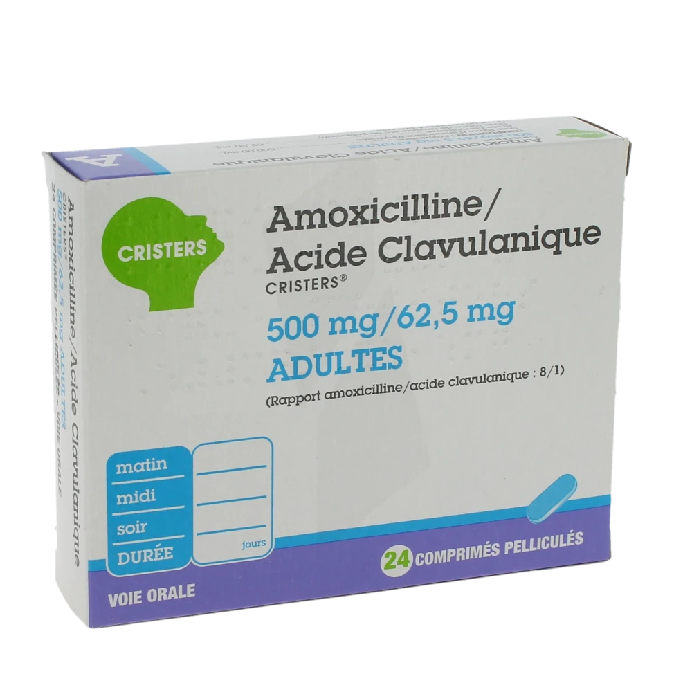Amoxicilline/acide Clavulanique Cristers 500 Mg/62,5 Mg Adultes, Comprimé Pelliculé (rapport Amoxicilline/acide Clavulanique : 8/1)